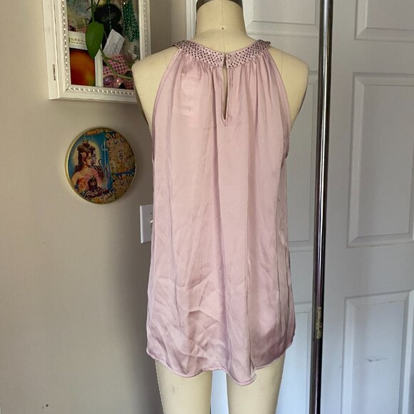 VIOLET & CLAIRE Pale Pink satin Rhinestone Studded High Halter Neck Tank *SM* - Picture 4 of 6